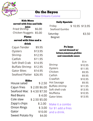 Menu photo 1 On the Bayou McDonough, GA Menu photo 1 On the Bayou McDonough, GA