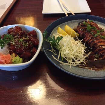 Kotobuki - Spicy tuna mix(left), grilled squid called ika robatayaki (right), both excellent! - Japanese Near Me - Norfolk, Virginia Kotobuki - Spicy tuna mix(left), grilled squid called ika robatayaki (right), both excellent! - Japanese Near Me - Norfolk, Virginia