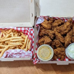Tiger Chicken - Take out: Chicken Tenders, French Fries and Coleslaw.