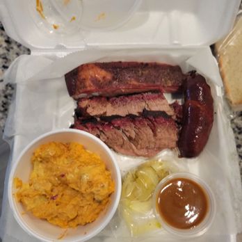 Potbelli BBQ & Catering - 3 meat plate - Barbeque Near Me - San Antonio, Texas Potbelli BBQ & Catering - 3 meat plate - Barbeque Near Me - San Antonio, Texas