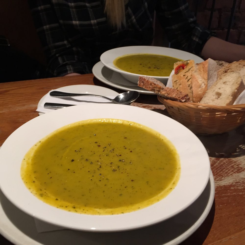 Soup and bread for lunch