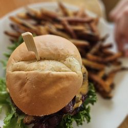 The Rusty Bucket Tap House - Bacon Cheeseburger with fries