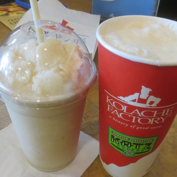 Kolache Factory - frozen blended thingy and a large cappuccino made with Katz's coffee - Bakeries Near Me - Houston, Texas