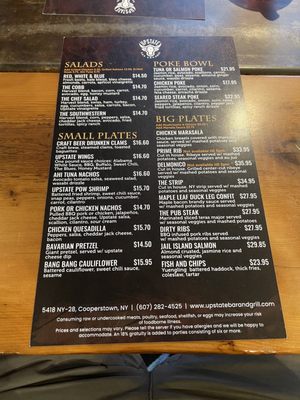 Menu photo 1 Upstate Bar and Grill Cooperstown, NY Menu photo 1 Upstate Bar and Grill Cooperstown, NY