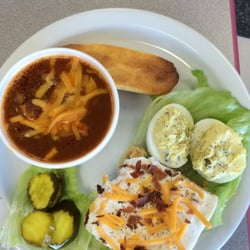 The Scoop - Tuesday special cornbread salad, chili, deviled eggs, cornbread