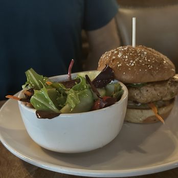 Market - Salmon burger and house side salad - Breakfast & Brunch Near Me - Rocky River, Ohio Market - Salmon burger and house side salad - Breakfast & Brunch Near Me - Rocky River, Ohio