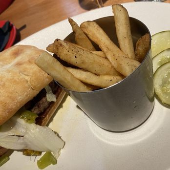 Hanna's Table - Southwest smash burger with fries and pickles! - Bars Near Me - Reno, Nevada