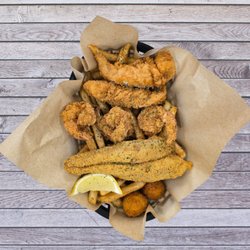 Crispy catfish, golden fried shrimp, and hand-breaded chicken tenders served with fries and hush puppies.
