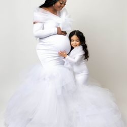 Anaya’s Haven - Angelic white Maternity photoshoot matching outfit for mom and daughter crafted gracefully