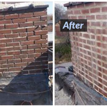 Tough Enough Construction - before and after a brick chimney - Roofing Near Me - St. Louis, Missouri Tough Enough Construction - before and after a brick chimney - Roofing Near Me - St. Louis, Missouri
