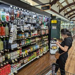 Harris Teeter - In the Mixers section (wine aisle) trying to figure out which new Bloody Mary mix to try. So far, we like Old Bay the best.