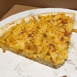 a slice of macaroni and cheese pizza a slice of macaroni and cheese pizza