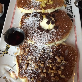 Breakfast Republic - Pancake flight: cinnamon roll, mint & chip, pineapple upside down - Breakfast & Brunch Near Me - San Diego, California