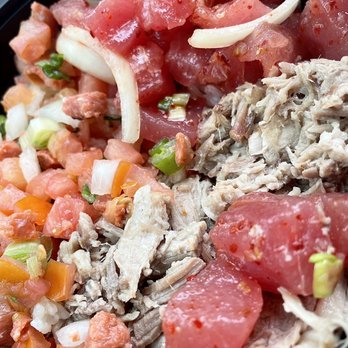 Paina Cafe - #8: Choice of poke & rice type + lomi lomi sal, & kalua pork - Poke Near Me - Las Vegas, Nevada Paina Cafe - #8: Choice of poke & rice type + lomi lomi sal, & kalua pork - Poke Near Me - Las Vegas, Nevada