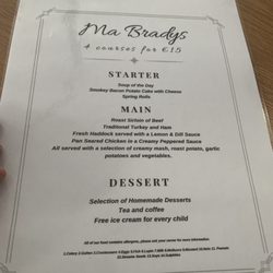 Ma Brady's - Sunday lunch menu