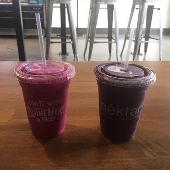 Nekter Juice Bar - My pink flamingo drink! And my sister's berry banana burst! Very refreshing and yummy!! - Juice Bars & Smoothies Near Me - Brea, California