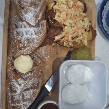 Gina's Kitchen +Catering - Hot Chicken & Waffle with poached eggs - Breakfast & Brunch Near Me - Rancho Cucamonga, California