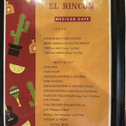 El Rincon - Menu