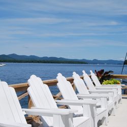 Takundewide Cottages on Lake George - Adirondack chairs on boathouse sundeck