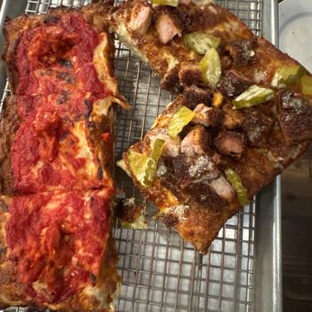 Emmy Squared Pizza - Regular with Calabrian peppers and Nashville hot - Burgers Near Me - Charlottesville, Virginia