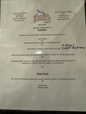 Menu photo 2 Blü Dragonfly Brewing Cimarron, NM