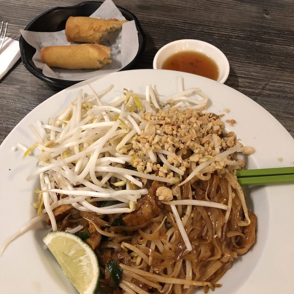My Vegan - Pad Thai Noodle with soy chicken & Vegan Egg Rolls - Thai Near Me - Pasadena, California My Vegan - Pad Thai Noodle with soy chicken & Vegan Egg Rolls - Thai Near Me - Pasadena, California