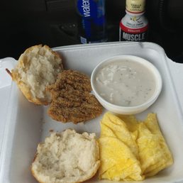 country fried steak and egg biscuit platter