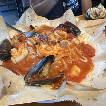 Stick & Steam - Baked seafood with red sauce and spaghetti - Dim Sum Near Me - Millbrae, California Stick & Steam - Baked seafood with red sauce and spaghetti - Dim Sum Near Me - Millbrae, California