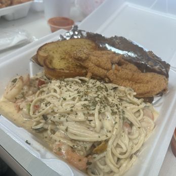 Mr Shrimp’s Kitchen - Shrimp Alfredo with Fried Catfish - Cajun/Creole Near Me - Marrero, Louisiana Mr Shrimp’s Kitchen - Shrimp Alfredo with Fried Catfish - Cajun/Creole Near Me - Marrero, Louisiana