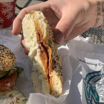 Willy's Bagels & Blends - Everything bagel with bacon, jalapeño cream cheese and egg - Coffee & Tea Near Me - Brentwood, California Willy's Bagels & Blends - Everything bagel with bacon, jalapeño cream cheese and egg - Coffee & Tea Near Me - Brentwood, California