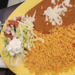 Mi Casa Cantina Grill - Rice, beans and a shot of Patron