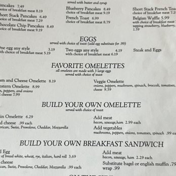 D's Diner - Breakfast menu showing potatoes not included with egg dishes - American Near Me - Wilkes-Barre, Pennsylvania