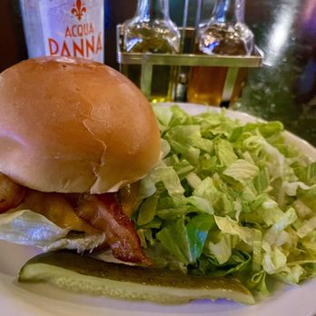 The Clover Irish Pub - Char Grilled Black Angus Burger with Cheddar Cheese & Bacon - Irish Near Me - Miami, Florida The Clover Irish Pub - Char Grilled Black Angus Burger with Cheddar Cheese & Bacon - Irish Near Me - Miami, Florida