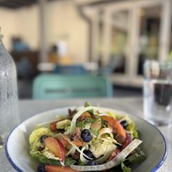 Seed Kitchen & Bar - Pearson Farm Peach & Blueberry Salad - whipped feta, candied pecans, shaved fennel, butter lettuce, sweet peach vinaigrette