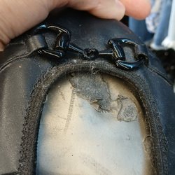 Uptown Cheapskate - I'm surprised this shoe passed inspection. Be sure to examine all items closely prior to purchase.