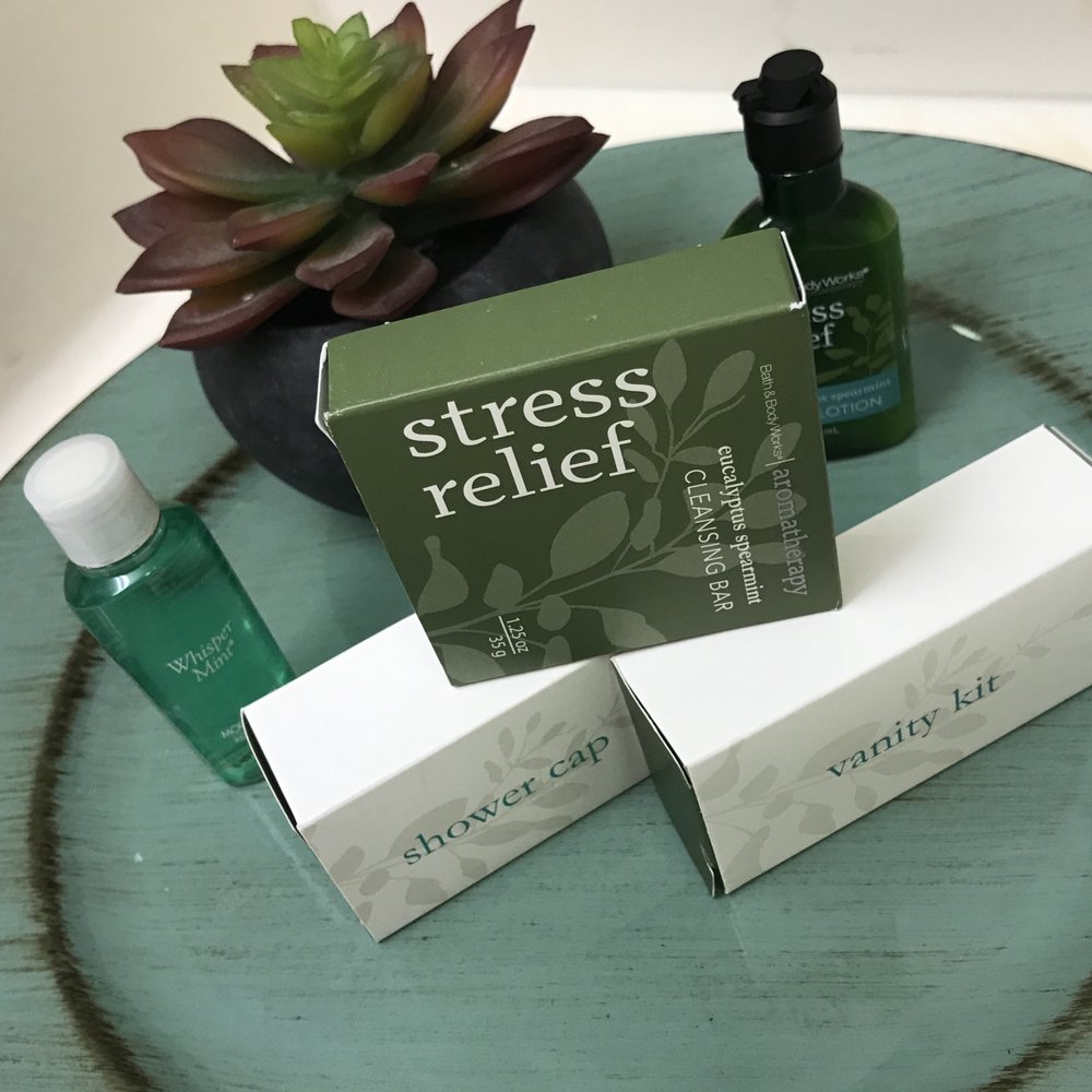 D. Hotel and Suites - Eucalyptus-spearmint fragrance of the "Stress Relief" products. Liked the succulent. Bubble bath had pale green water. - Hotels Near Me - Holyoke, Massachusetts D. Hotel and Suites - Eucalyptus-spearmint fragrance of the "Stress Relief" products. Liked the succulent. Bubble bath had pale green water. - Hotels Near Me - Holyoke, Massachusetts