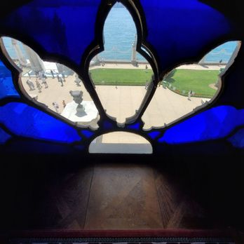 Dolmabahçe Sarayı - Interior--Exterior view through Palace stained glass window - Landmarks & Historical Buildings Near Me - Istanbul, 34