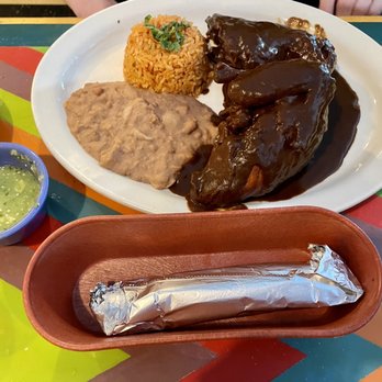Barcena's Mexican Grill - Daily special - Half fried chicken with red mole (green mole was an option too). - Mexican Near Me - La Marque, Texas