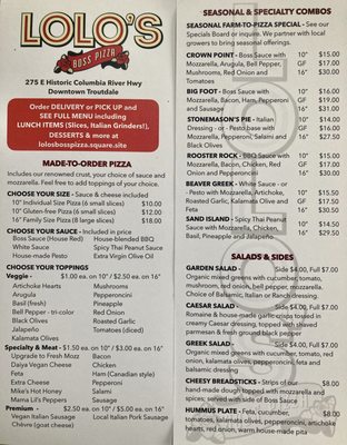 Menu photo 2 LoLo's Boss Pizza Troutdale, OR Menu photo 2 LoLo's Boss Pizza Troutdale, OR