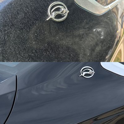 Water spot removal paint correction - This vehicle with black paint had water spots completely covering the entire car. Owner let the water spots sit on the paint for over a year.