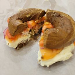 Pumpernickel bagel with lox and the works Pumpernickel bagel with lox and the works