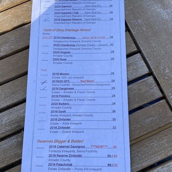 Story Winery - Menu - Wineries Near Me - Plymouth, California Story Winery - Menu - Wineries Near Me - Plymouth, California