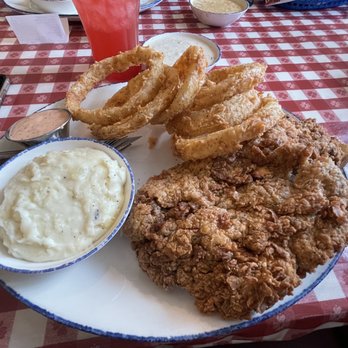 Mia's Table - Chicken fried steak with onion rings & mashed potatoes - American Near Me - Katy, Texas