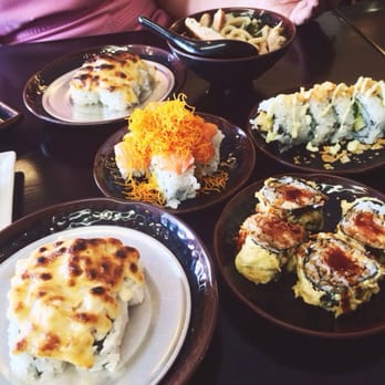 SushiStop Pasadena - (In this pic) Dynamite Roll, Salmon Volcano Roll, Spicy Tuna Tempura Roll, Tempura Shrimpeño roll, & Chicken Teriyaki Udon bowl - Sushi Bars Near Me - Pasadena, California SushiStop Pasadena - (In this pic) Dynamite Roll, Salmon Volcano Roll, Spicy Tuna Tempura Roll, Tempura Shrimpeño roll, & Chicken Teriyaki Udon bowl - Sushi Bars Near Me - Pasadena, California
