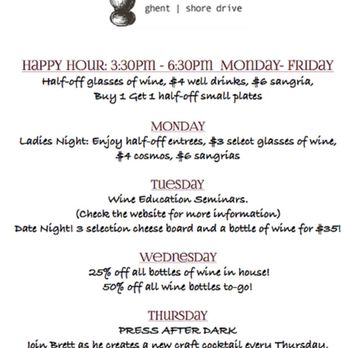 Press 626 wine bar - Nightly specials - Wine Bars Near Me - Norfolk, Virginia Press 626 wine bar - Nightly specials - Wine Bars Near Me - Norfolk, Virginia