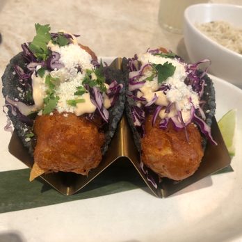Tocaya Modern Mexican - Gluten free battered Mahi Mahi Baja Tacos - Mexican Near Me - Burbank, California Tocaya Modern Mexican - Gluten free battered Mahi Mahi Baja Tacos - Mexican Near Me - Burbank, California