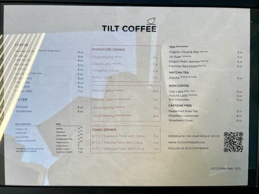 Menu photo 1 Tilt Coffee Los Angeles, CA Menu photo 1 Tilt Coffee Los Angeles, CA