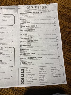 Menu photo 2 Backstreets Bar and Grill Hickory, NC