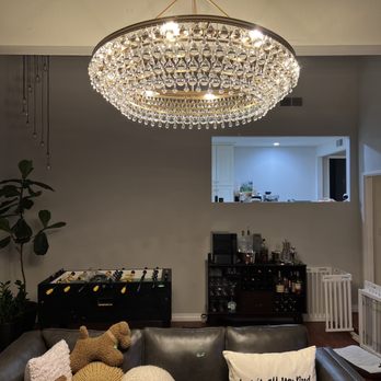Sebas Electrical - 70lb chandelier with lots of crystals to hang - Electricians Near Me - Sylmar, California Sebas Electrical - 70lb chandelier with lots of crystals to hang - Electricians Near Me - Sylmar, California