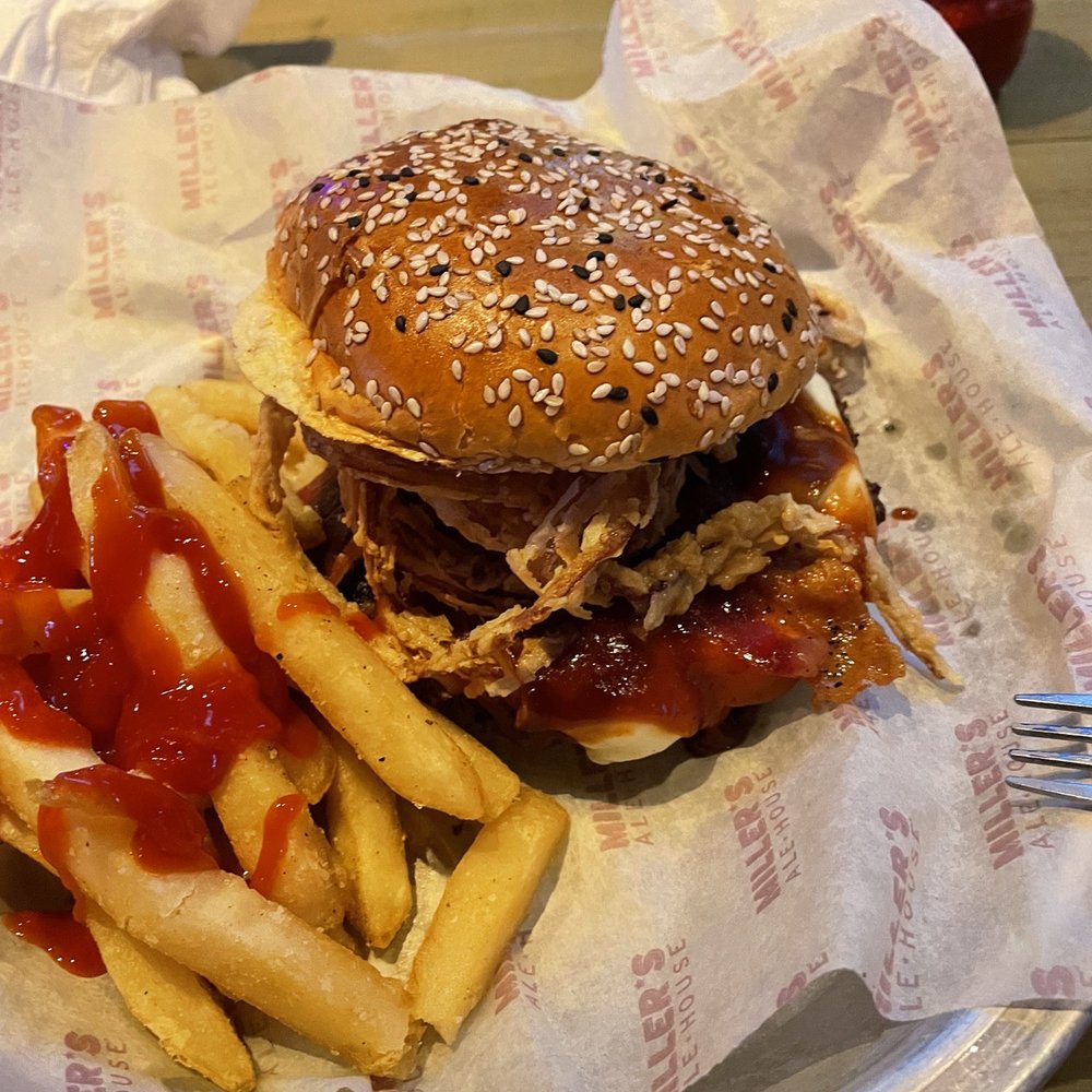 Miller's Ale House - 'Cue Bacon Cheeseburger* - Sports Bars Near Me - Paramus, New Jersey Miller's Ale House - 'Cue Bacon Cheeseburger* - Sports Bars Near Me - Paramus, New Jersey